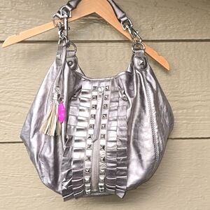 Betsey Johnson pewter leather Satchel large